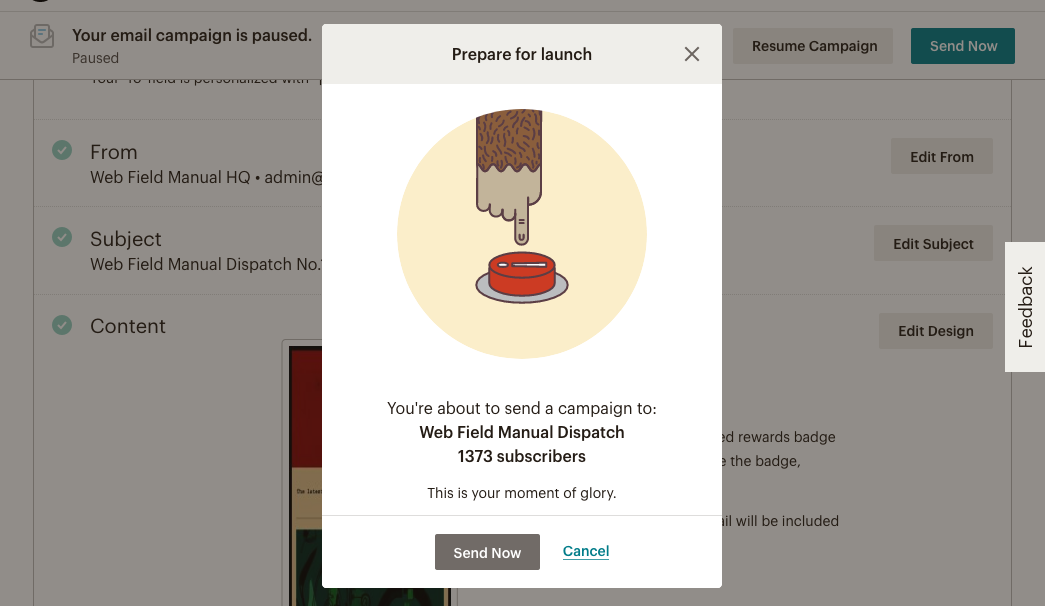 Mailchimp’s email campaign confirmation modal (source: Mailchimp, 2019)