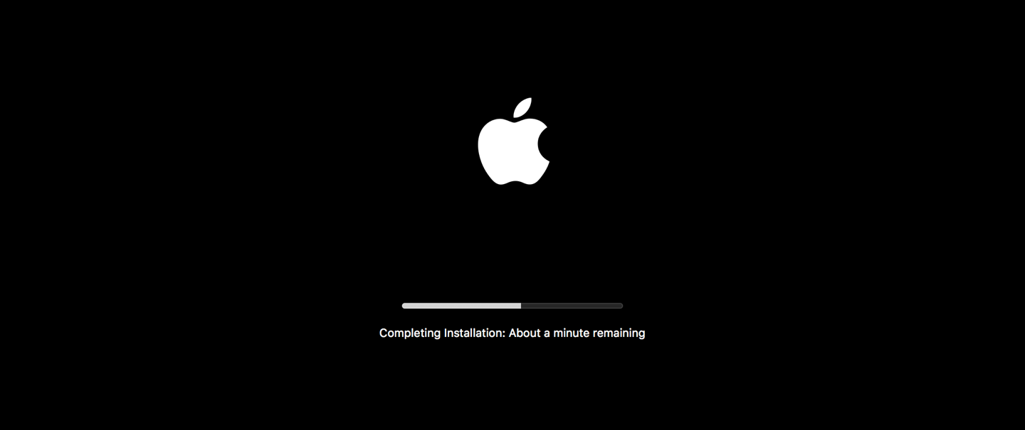 Apple provides an estimated time to completion along with a progress bar during updates (source: Apple macOS, 2019)