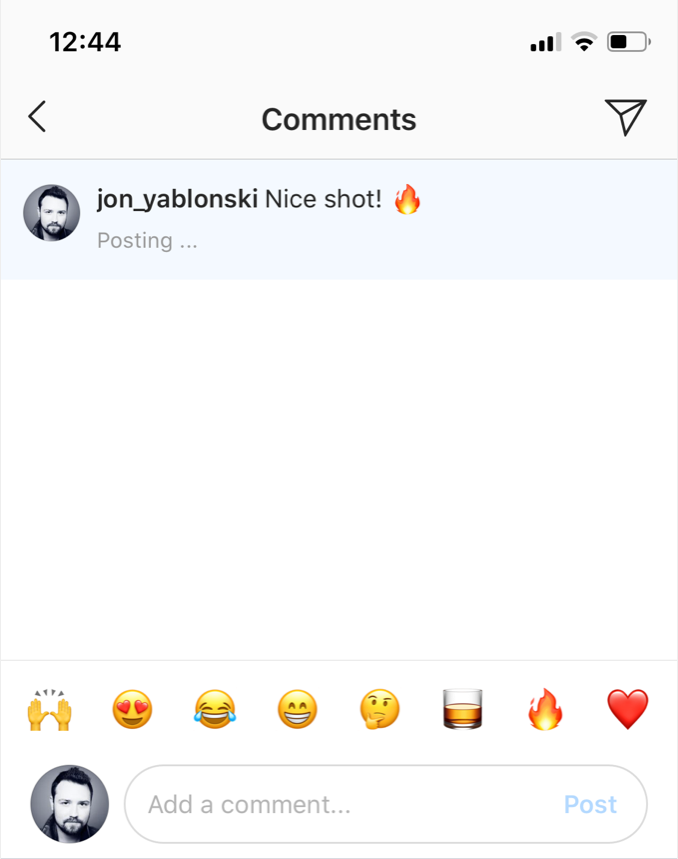 Instagram optimistically displays comments on photos before they are actually posted to improve perceived performance (source: Instagram, 2019)