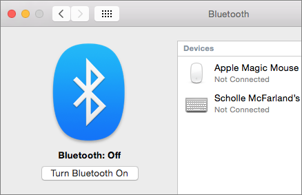 ④ 	Click the Turn On Bluetooth button to enable Bluetooth on your Mac.