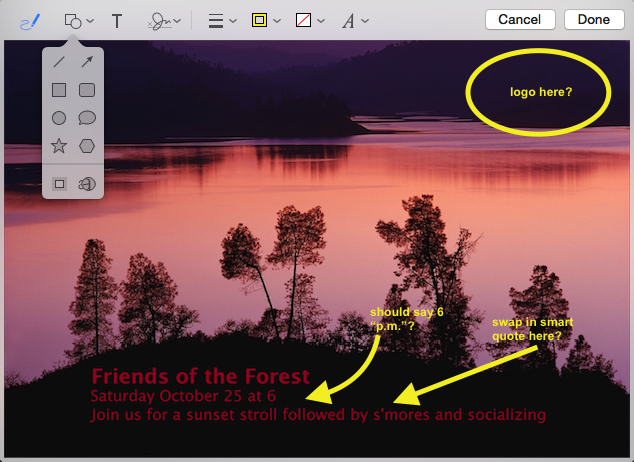 ① 	Mail’s new Markup feature lets you add notes to PDFs and images without ever leaving the app.