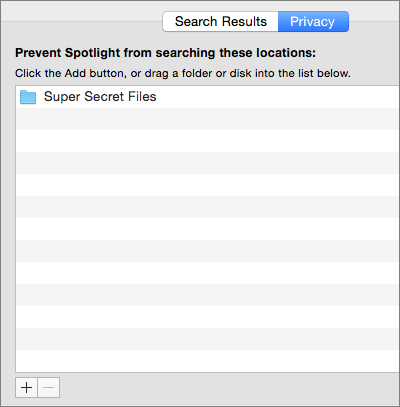 ⑨ 	Exclude files you don’t want to show up in Spotlight results.