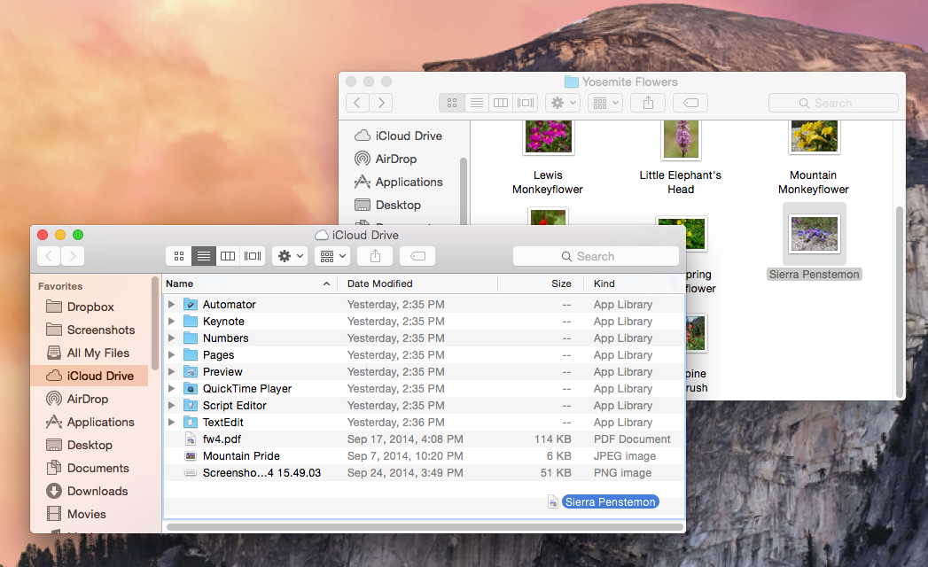 ① 	Click iCloud Drive in a Finder window sidebar and then drag and drop files in or out as you please.