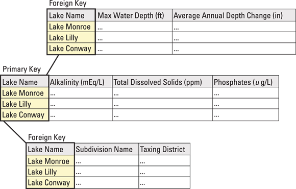 Snapshot of a relationship between data tables that share a column.