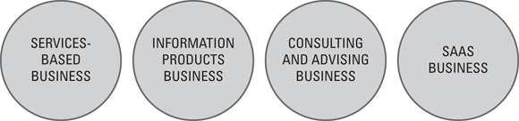 Schematic illustration of the four best business models for remote, self-funded data science businesses.