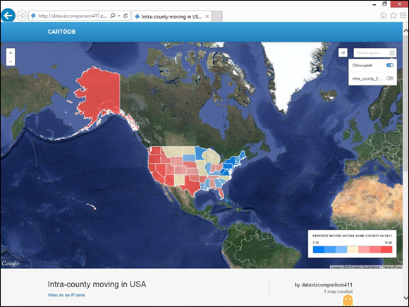 Snapshot of an interactive choropleth map in CARTO.