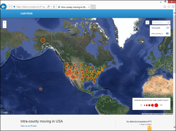 Snapshot of an interactive bubble map in CARTO.