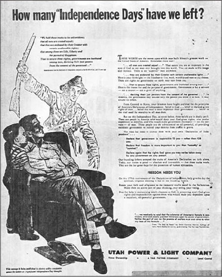 Utility companies such as the Utah Power & Light Company ran full-page advertisements that promoted the...