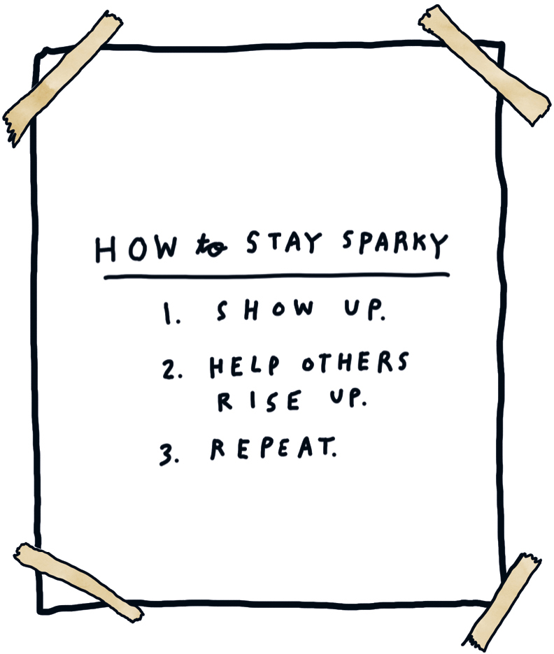 How to stay sparky: 1. show up, 2. help others out, 3. repeat.