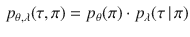 $$\begin{aligned} p_{\theta , \lambda }(\tau , \pi ) = p_\theta (\pi ) \cdot p_\lambda (\tau \, | \,\pi ) \end{aligned}$$