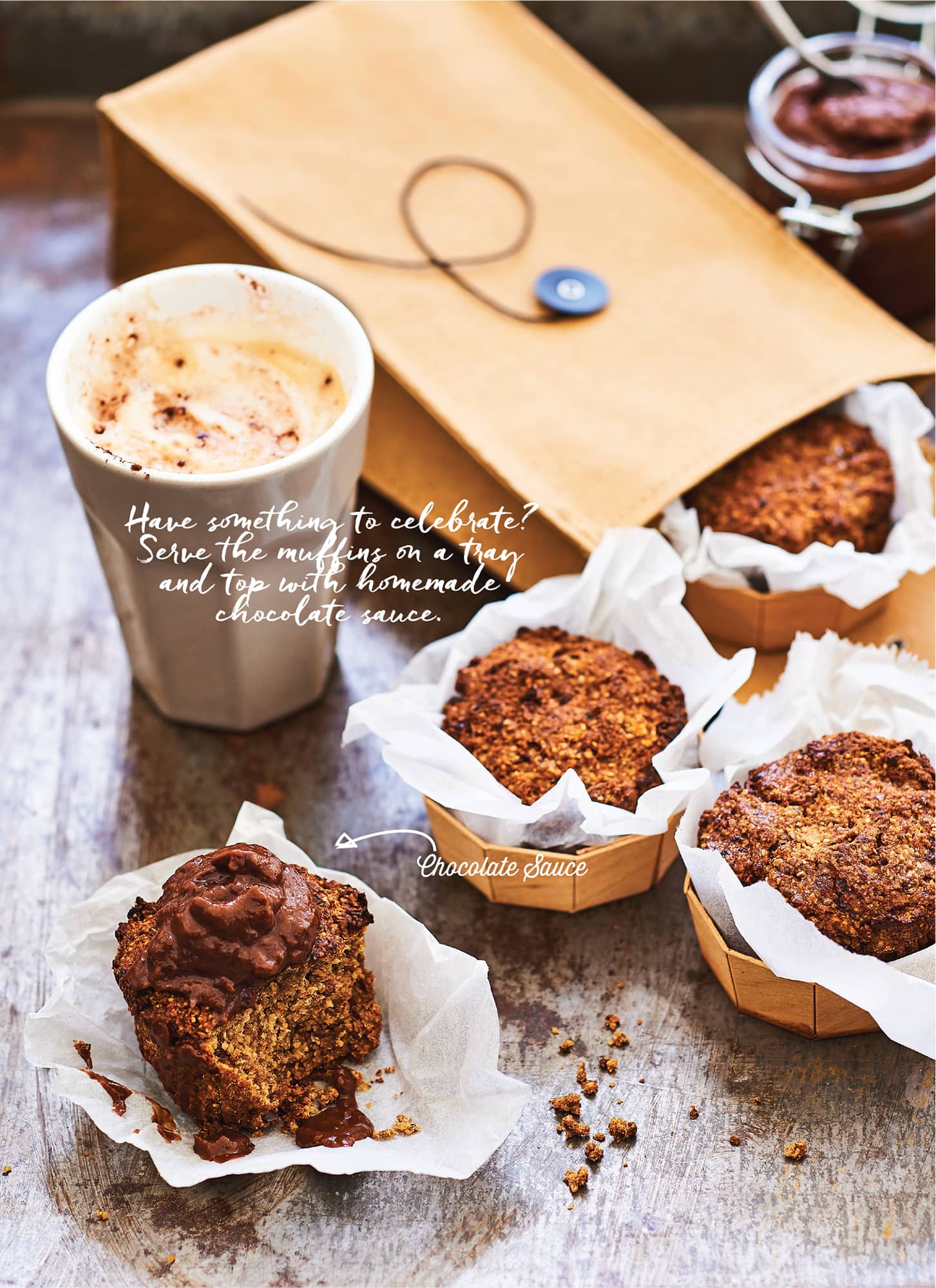 Have something to celebrate? Serve the muffins on a tray and top with homemade chocolate sauce.