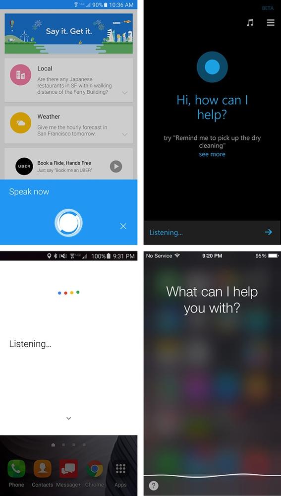 Listening indicators: (from upper left to bottom) Hound, Cortana, Google, and Siri