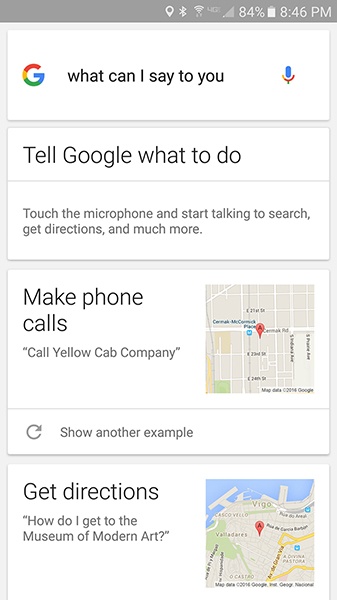 Google provides a set of functions and how to request them by voice