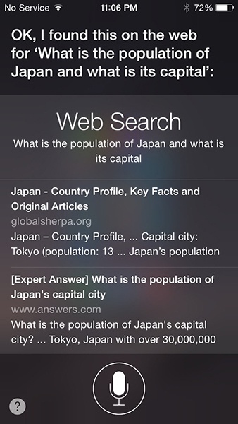 Siri goes to web search when it does not know the answer