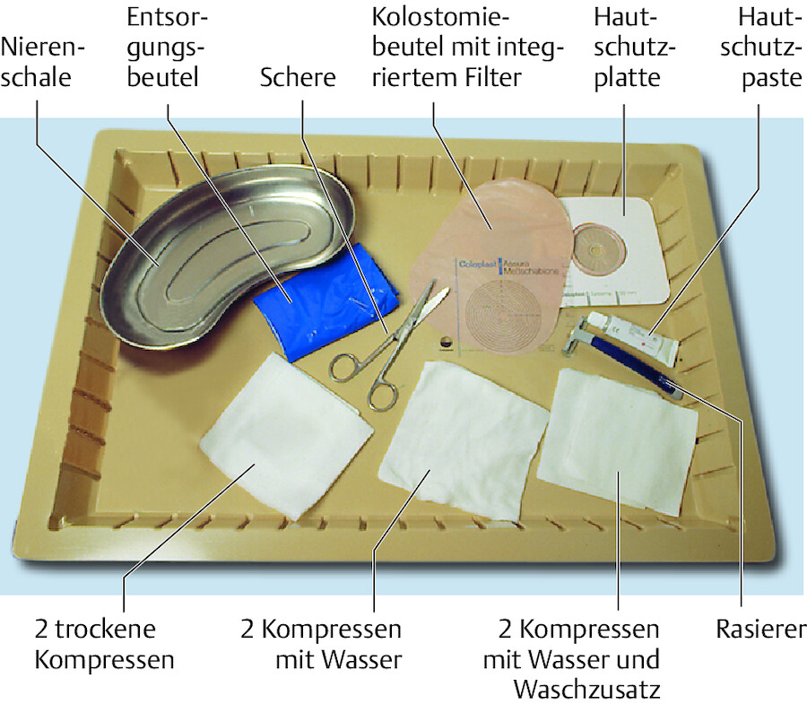 Materialien zur Durchführung einer Stomaversorgung.