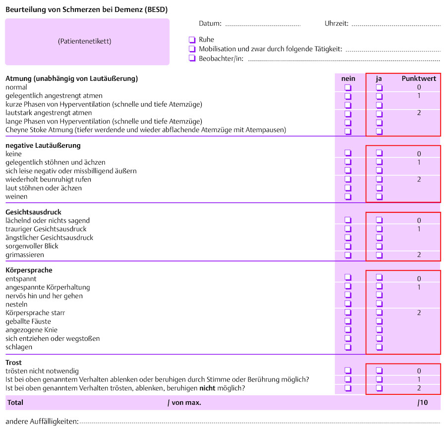 Beurteilung von Schmerzen bei Demenz.