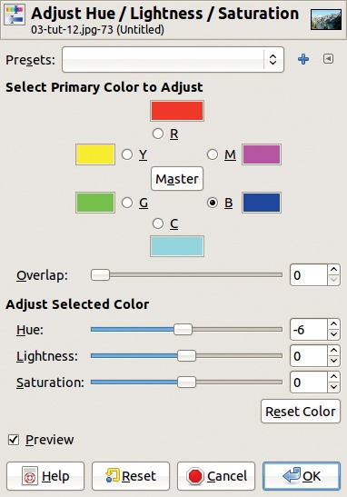 The Hue-Saturation dialog