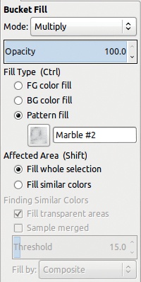 The Bucket Fill tool options