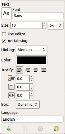 The Text tool options