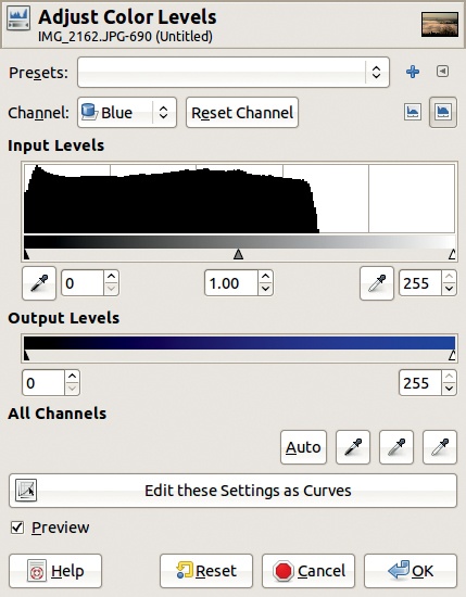 The Blue channel’s histogram