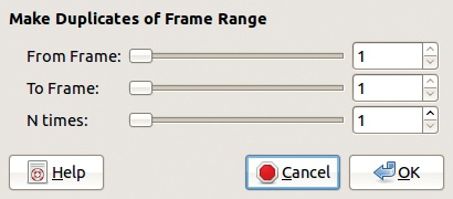 The Image: Video > Duplicate Frames dialog