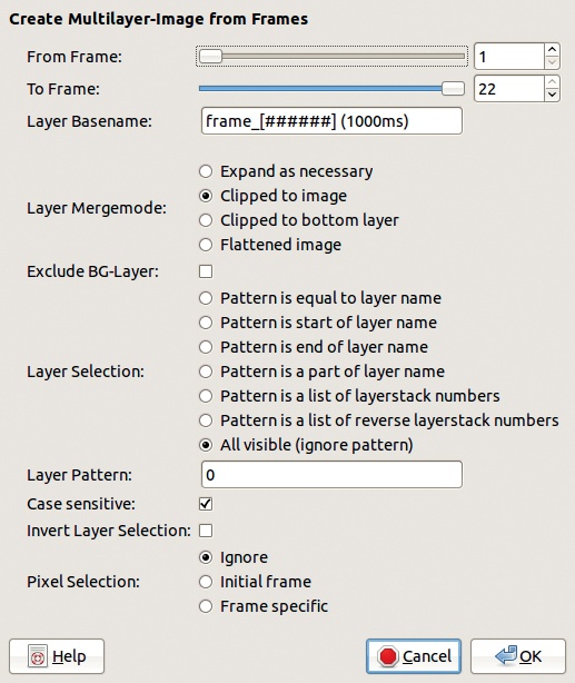 The Frames to Image dialog