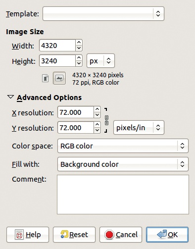 The Create a New Image dialog