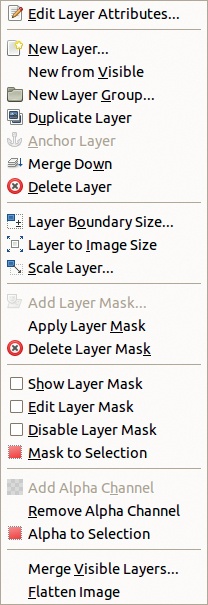 The Layers menu