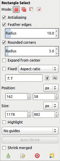 The Rectangle Select tool options