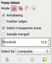 The Fuzzy Select tool options