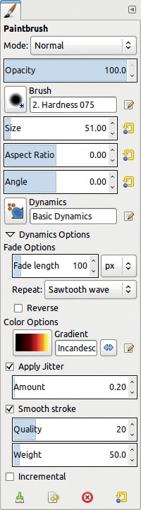 The Paintbrush tool options