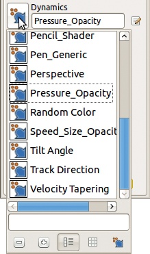 The Paint Dynamics menu in a tool options dialog