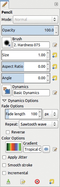 The Pencil tool options