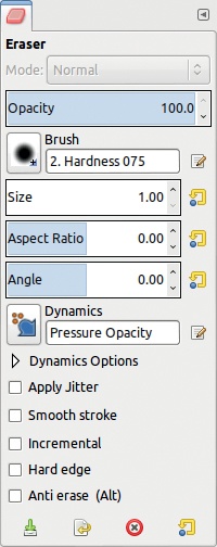 The Eraser tool options