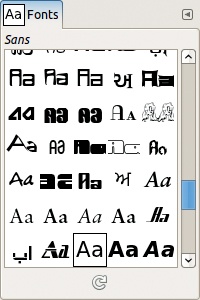 The Fonts dialog, grid view