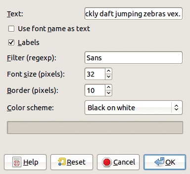 The Render Font Map dialog