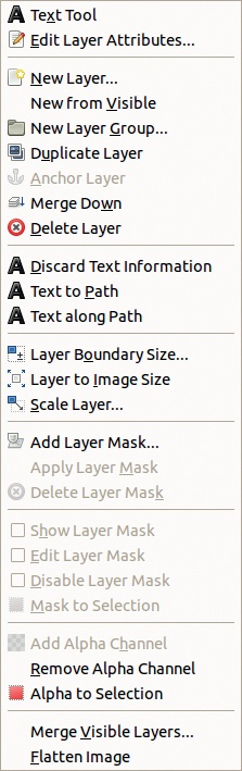 The Text layer menu