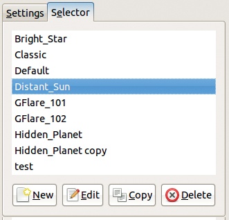 The Gradient Flare dialog, Selector tab