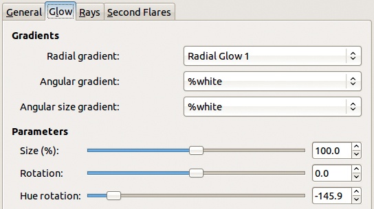 The Gradient Flare editor, Glow tab