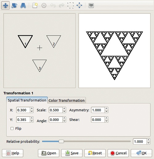 The IFS Fractal dialog, Spatial Transformation tab