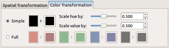 The IFS Fractal dialog, Color Transformation tab