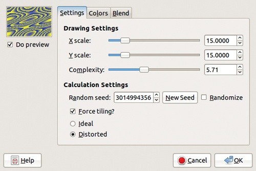 The Sinus dialog, Settings tab