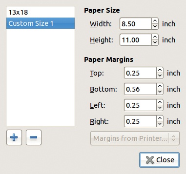 Managing custom paper sizes