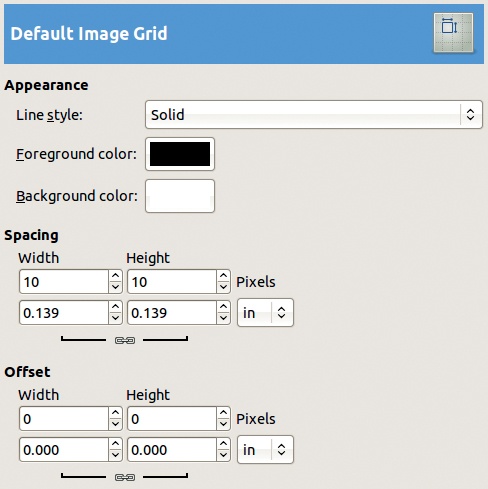 The Preferences dialog, Default Image Grid tab