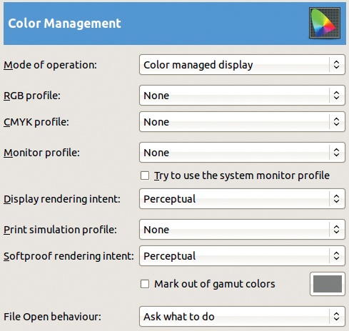 The Preferences dialog, Color Management tab