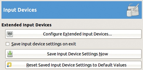 The Preferences dialog, Input Devices tab