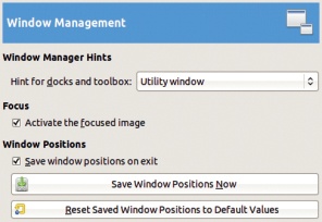 The Preferences dialog, Window Management tab