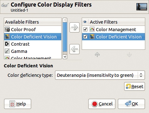 Configuring the Color Deficient Vision filter