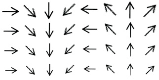 A set of four rows of decreasing size