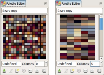 The Palette Editor, as a grid or in five columns